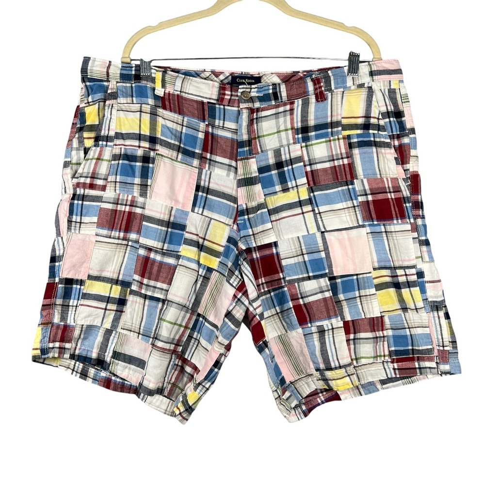 CLUB ROOM Madras 9" inseam Mens Shorts Size 38 (READ) Plaid Chino Zip Fly Pocket
